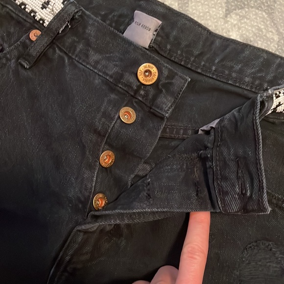 NSF Black Distressed Jean Shorts with Black and White Beading Sz 26 - Picture 3 of 4